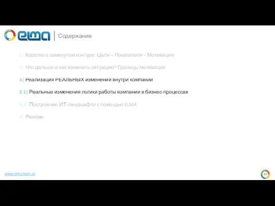 www.elma-bpm.ru Содержание 1| Коротко о замкнутом контуре: Цели – Показатели – Мотивация