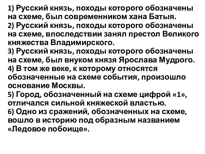 1) Русский князь, походы которого обозначены на схеме, был современником хана Батыя.