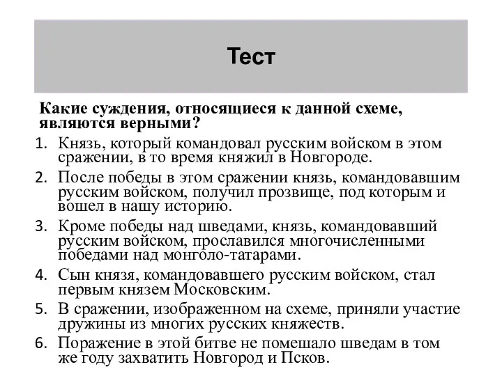 Тест Какие суждения, относящиеся к данной схеме, являются верными? Князь, который командовал