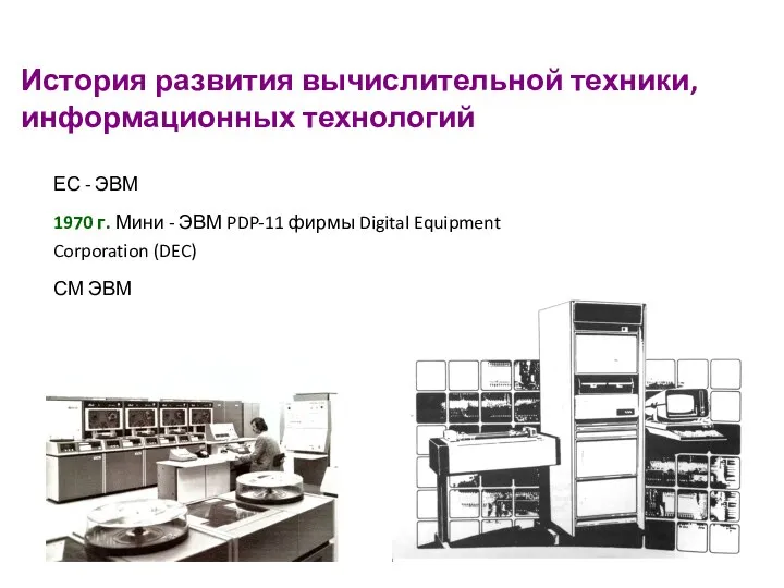 История развития вычислительной техники, информационных технологий ЕС - ЭВМ 1970 г. Мини