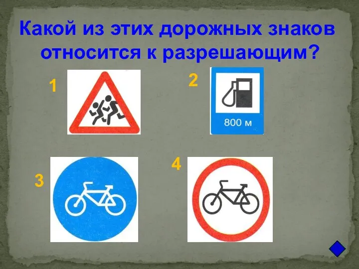 1 2 3 4 Какой из этих дорожных знаков относится к разрешающим?