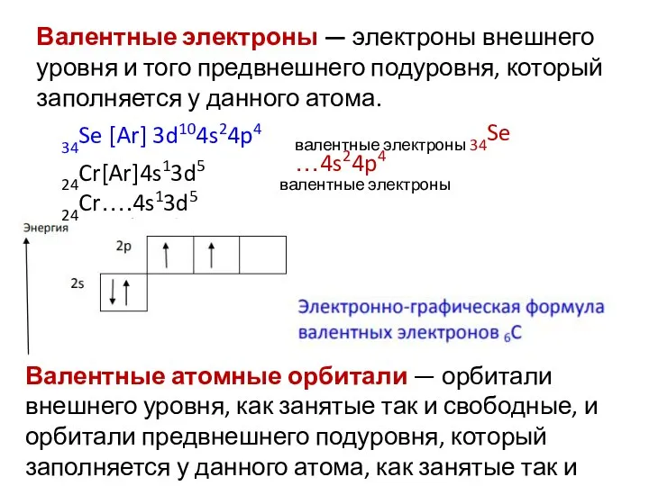 Валентные электроны — электроны внешнего уровня и того предвнешнего подуровня, который заполняется