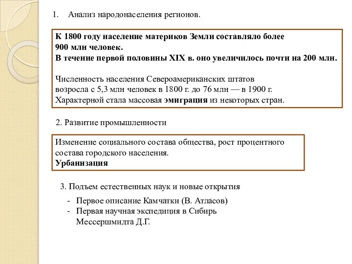 Анализ народонаселения регионов. К 1800 году население материков Земли составляло более 900