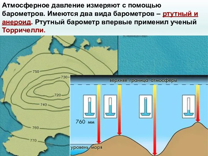 Атмосферное давление измеряют с помощью барометров. Имеются два вида барометров – ртутный