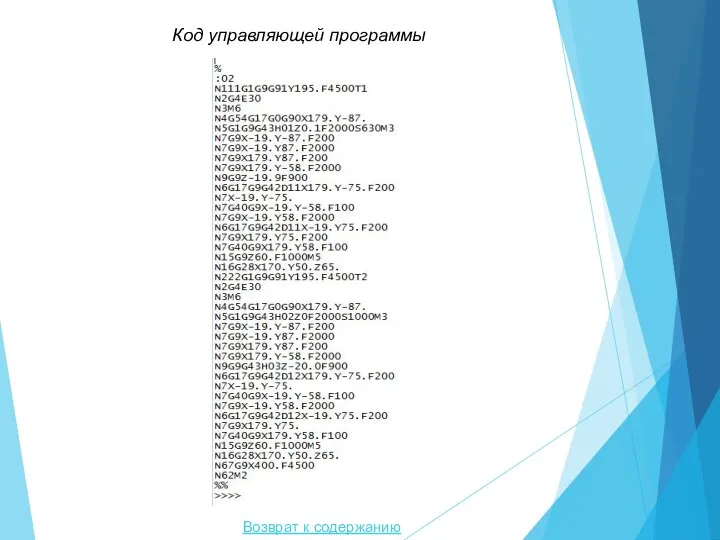 Возврат к содержанию Код управляющей программы