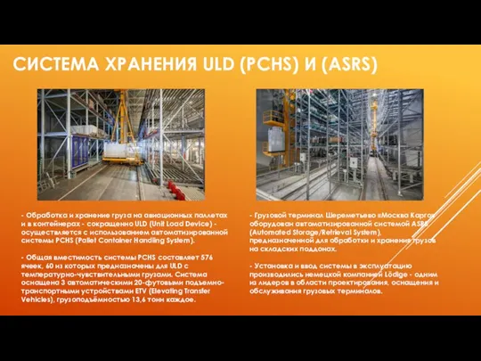 СИСТЕМА ХРАНЕНИЯ ULD (PCHS) И (ASRS) - Обработка и хранение груза на