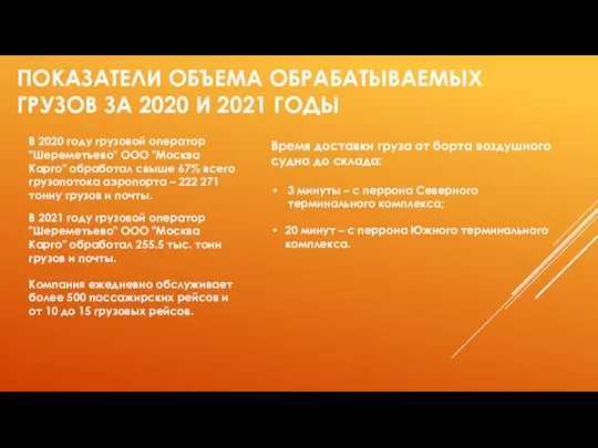 ПОКАЗАТЕЛИ ОБЪЕМА ОБРАБАТЫВАЕМЫХ ГРУЗОВ ЗА 2020 И 2021 ГОДЫ В 2020 году