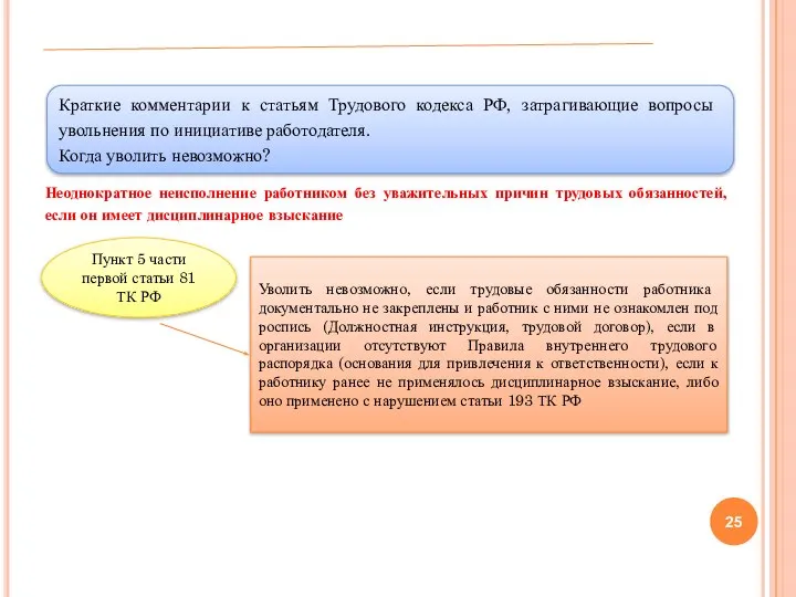 Неоднократное неисполнение работником без уважительных причин трудовых обязанностей, если он имеет дисциплинарное