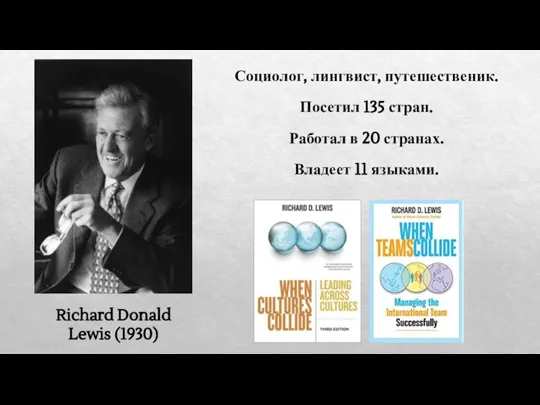 Richard Donald Lewis (1930) Социолог, лингвист, путешественик. Посетил 135 стран. Работал в