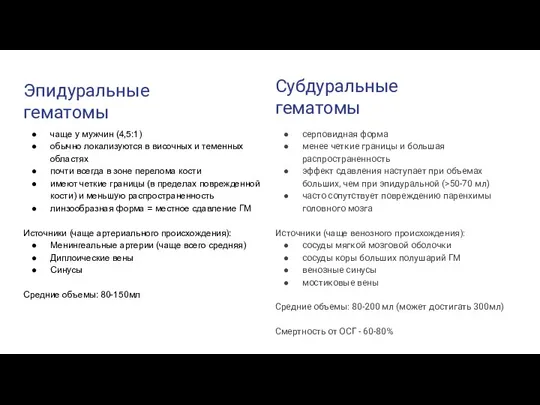 Эпидуральные гематомы чаще у мужчин (4,5:1) обычно локализуются в височных и теменных