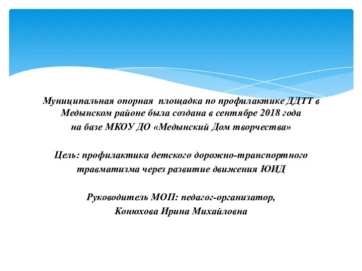 Муниципальная опорная площадка по профилактике ДДТТ в Медынском районе была создана в