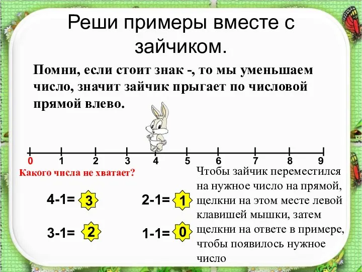 Реши примеры вместе с зайчиком. 0 1 2 3 4 5 6