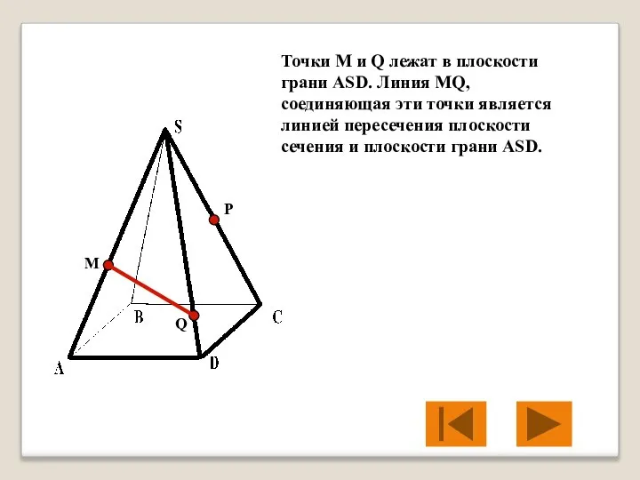 M P Q Точки M и Q лежат в плоскости грани АSD.