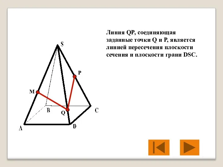 M P Q Линия QP, соединяющая заданные точки Q и P, является