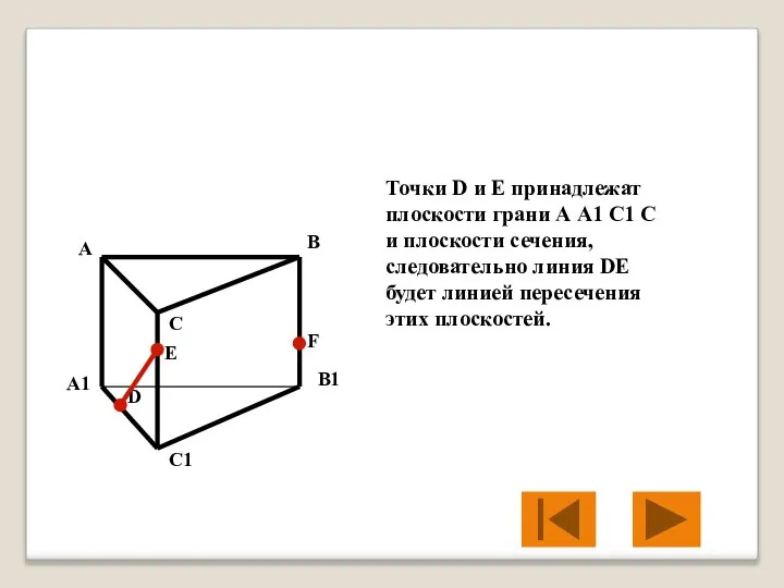 Точки D и E принадлежат плоскости грани А А1 С1 С и