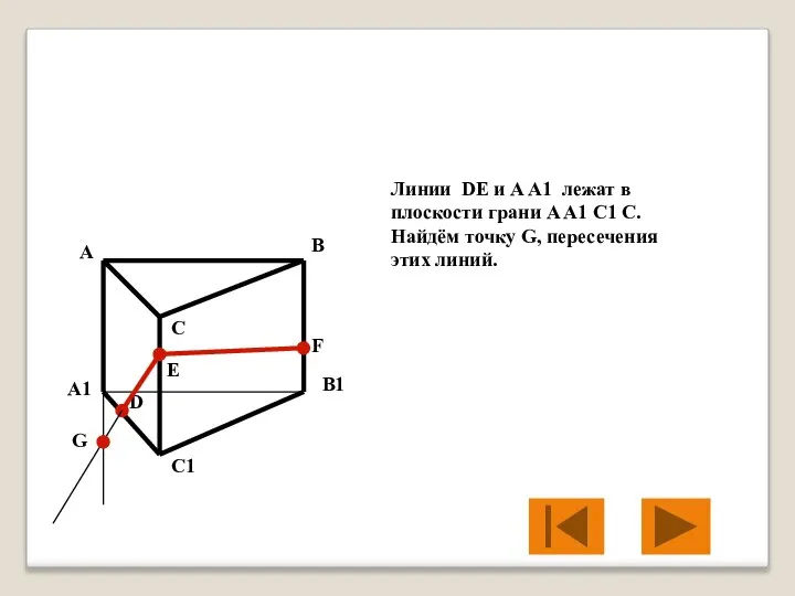 Линии DE и A A1 лежат в плоскости грани A A1 C1