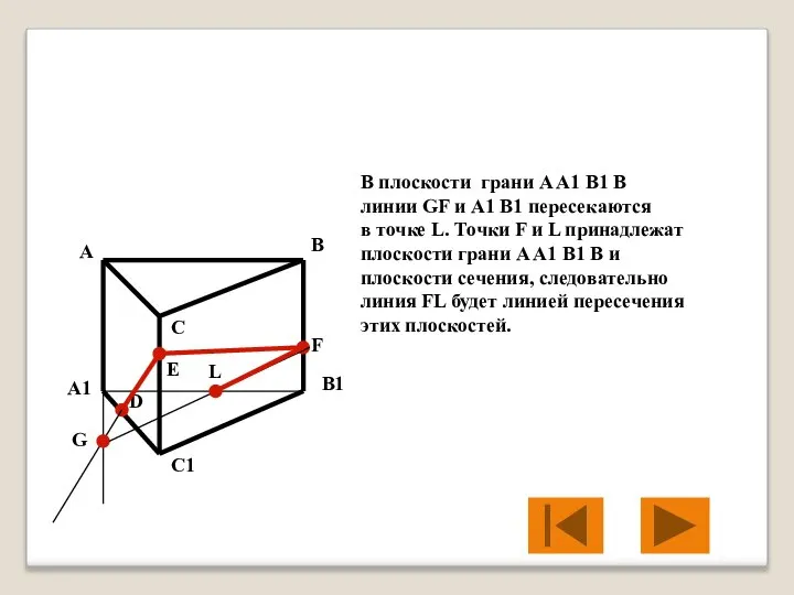 В плоскости грани A A1 B1 B линии GF и A1 B1