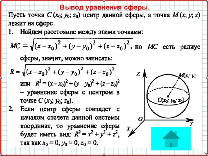 Вывод уравнения сферы.