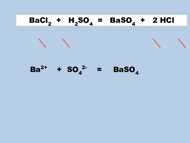 + 2 H++2 Cl- = Ba SO4 2 H++SO42- + 2 Cl-