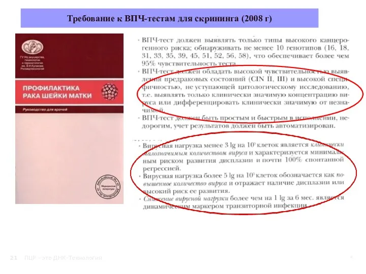 ПЦР - это ДНК-Технология * Требование к ВПЧ-тестам для скрининга (2008 г)