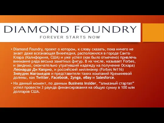 Diamond Foundry, проект о котором, к слову сказать, пока ничего не знает