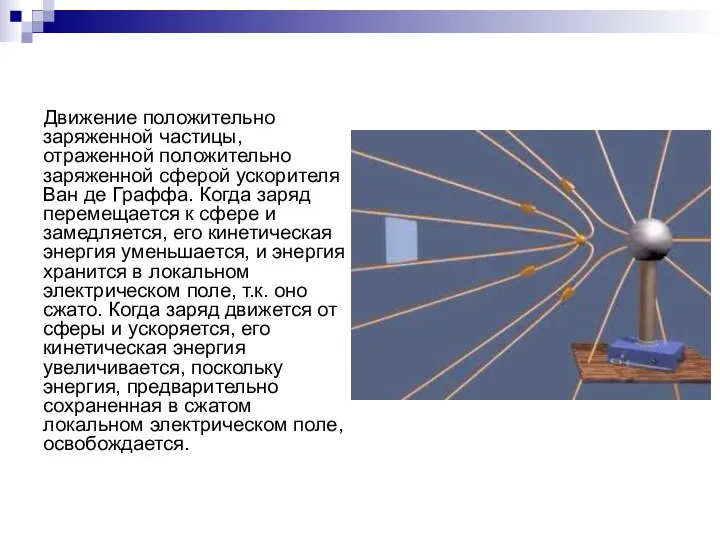 Движение положительно заряженной частицы, отраженной положительно заряженной сферой ускорителя Ван де Граффа.