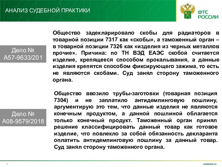 АНАЛИЗ СУДЕБНОЙ ПРАКТИКИ Общество задекларировало скобы для радиаторов в товарной позиции 7317