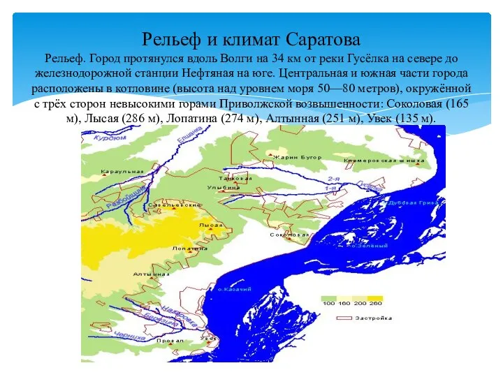 Рельеф и климат Саратова Рельеф. Город протянулся вдоль Волги на 34 км