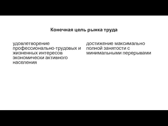 Конечная цель рынка труда удовлетворение профессионально-трудовых и жизненных интересов экономически активного населения