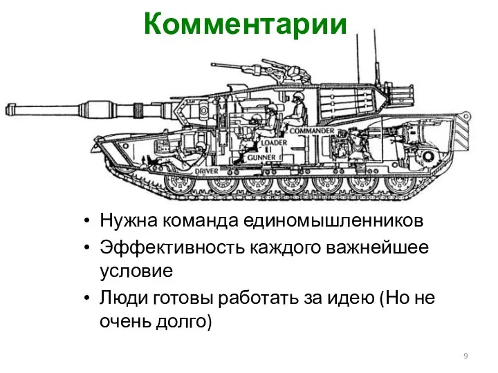 Нужна команда единомышленников Эффективность каждого важнейшее условие Люди готовы работать за идею