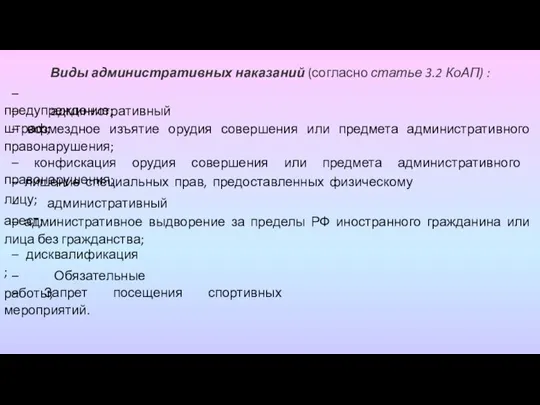 – Запрет посещения спортивных мероприятий. Виды административных наказаний (согласно статье 3.2 КоАП)