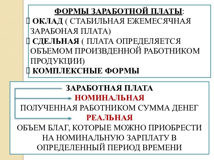 ФОРМЫ ЗАРАБОТНОЙ ПЛАТЫ: ОКЛАД ( СТАБИЛЬНАЯ ЕЖЕМЕСЯЧНАЯ ЗАРАБОНАЯ ПЛАТА) СДЕЛЬНАЯ ( ПЛАТА