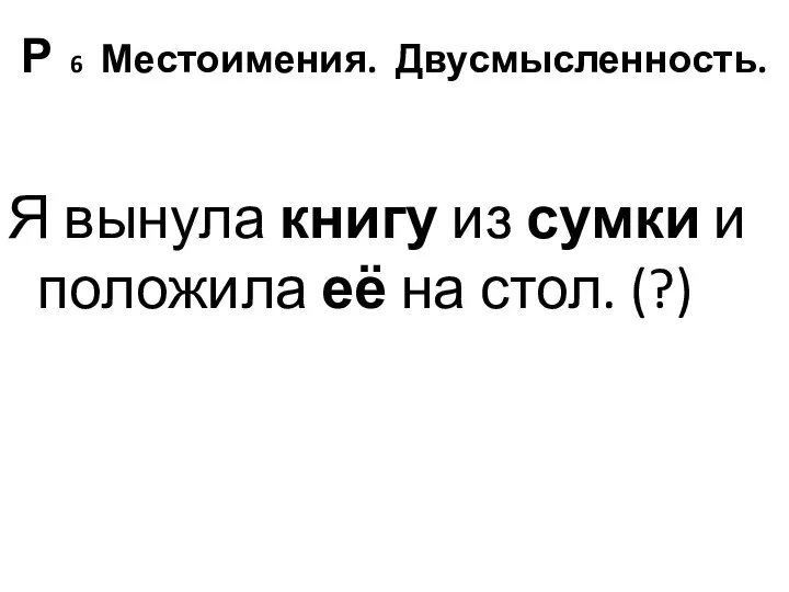 Р 6 Местоимения. Двусмысленность. Я вынула книгу из сумки и положила её на стол. (?)