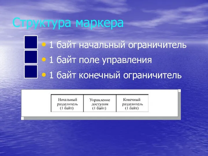 Структура маркера 1 байт начальный ограничитель 1 байт поле управления 1 байт конечный ограничитель