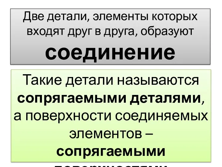 Две детали, элементы которых входят друг в друга, образуют соединение Такие детали