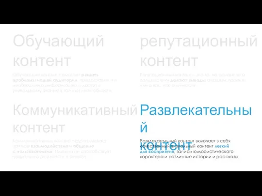 Обучающий контент репутационный контент Обучающий контент помогает решать проблемы нашей аудитории, предоставляя