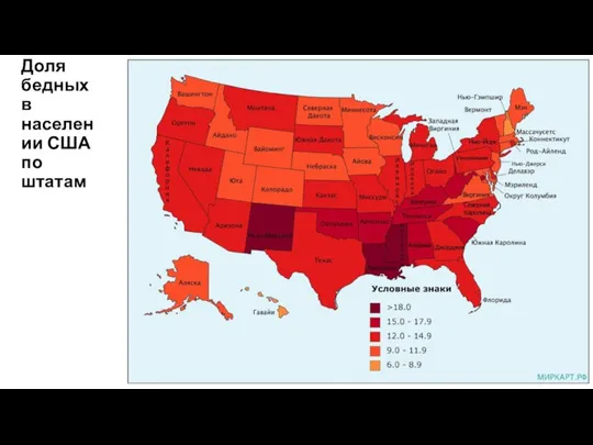 Доля бедных в населении США по штатам
