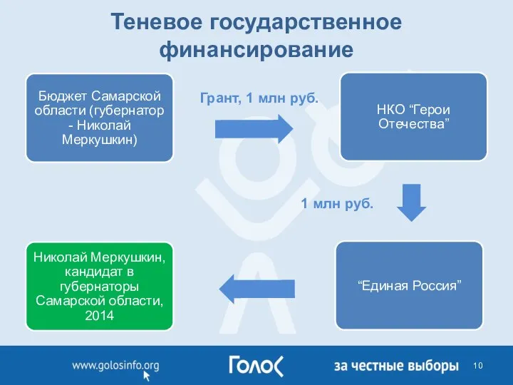 Теневое государственное финансирование Грант, 1 млн руб. 1 млн руб.