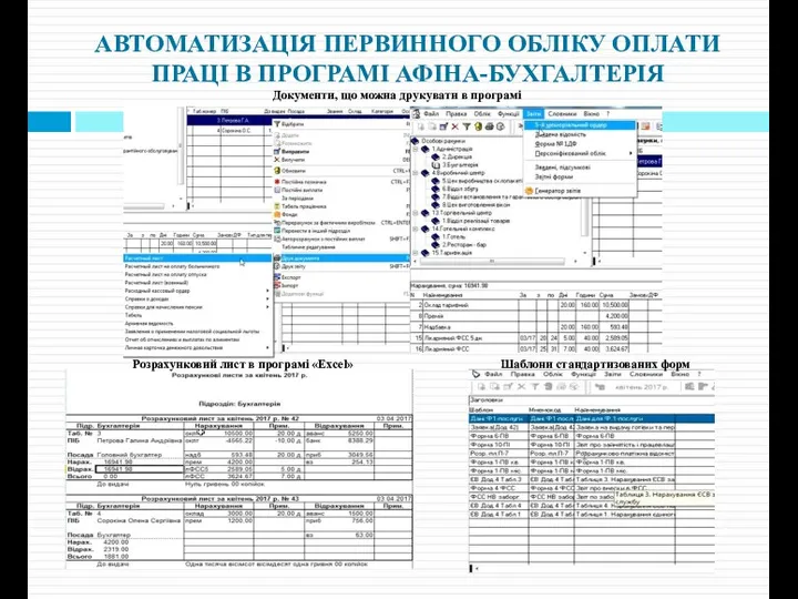 АВТОМАТИЗАЦІЯ ПЕРВИННОГО ОБЛІКУ ОПЛАТИ ПРАЦІ В ПРОГРАМІ АФІНА-БУХГАЛТЕРІЯ Документи, що можна друкувати