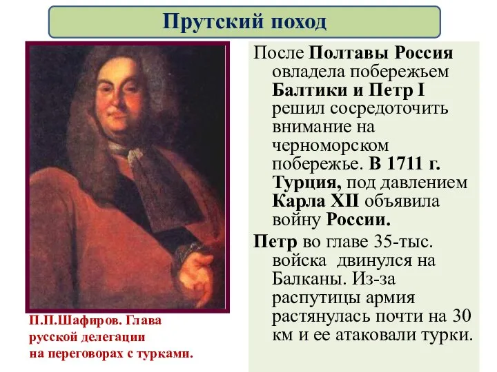 После Полтавы Россия овладела побережьем Балтики и Петр I решил сосредоточить внимание