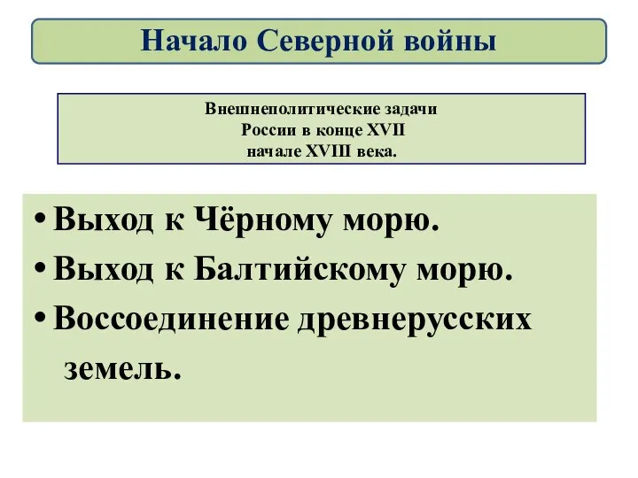 Внешнеполитические задачи России в конце XVII начале XVIII века. Выход к Чёрному