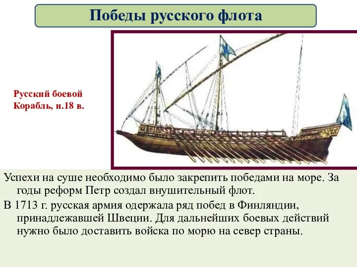 Успехи на суше необходимо было закрепить победами на море. За годы реформ