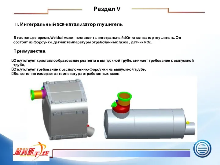 II. Интегральный SCR-катализатор глушитель В настоящее время, Weichai может поставлять интегральный SCR-катализатор