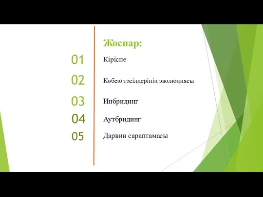 Көбею тәсілдерінің эволюциясы 01 Инбридинг 02 Жоспар: 03 Кіріспе Аутбридинг 04 05 Дарвин сараптамасы