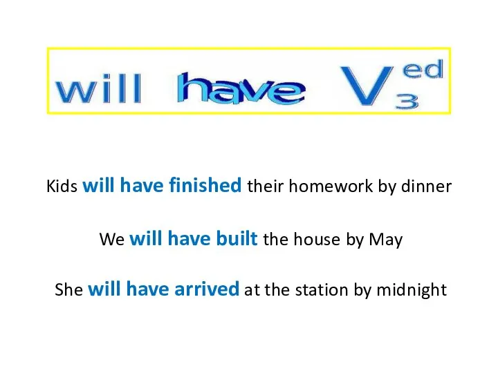 Kids will have finished their homework by dinner We will have built