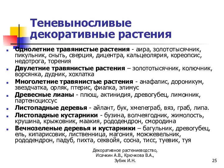 Теневыносливые декоративные растения Однолетние травянистые растения - аира, золототысячник, пикульник, сныть, cверция,