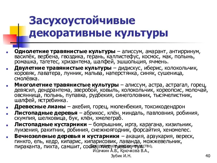 Засухоустойчивые декоративные культуры Однолетние травянистые культуры – алиссум, амарант, антирринум, василёк, вербена,