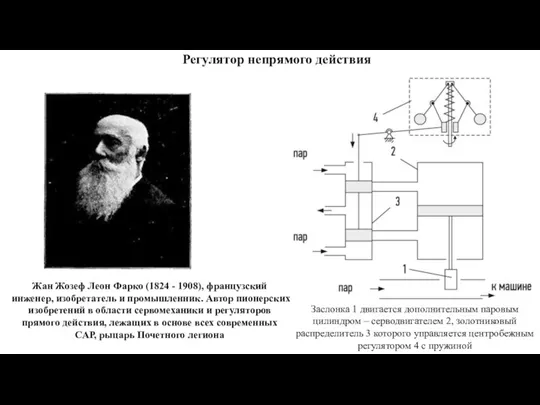 Регулятор непрямого действия Жан Жозеф Леон Фарко (1824 - 1908), французский инженер,