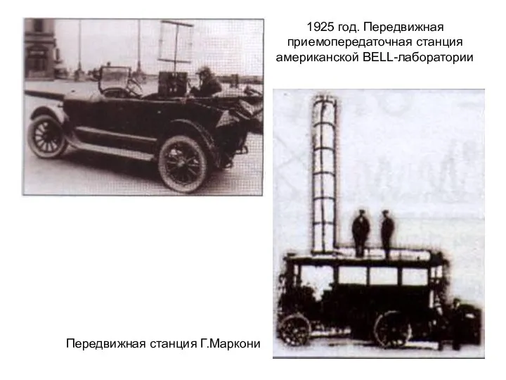 1925 год. Передвижная приемопередаточная станция американской BELL-лаборатории Передвижная станция Г.Маркони