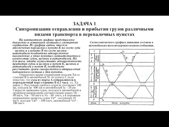 ЗАДАЧА 1 Синхронизация отправления и прибытия грузов различными видами транспорта в перевалочных